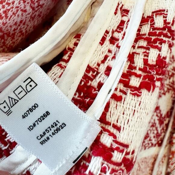 Loft Womens Fringe Tweed Open Front Blazer Jacket Red White Patterned 2 - Picture 6 of 8